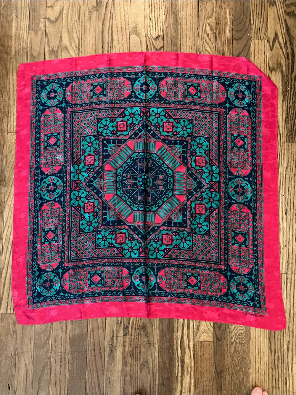 Bold Pink and Teal Geometric Square Scarf - Women’s Fashion Accessory